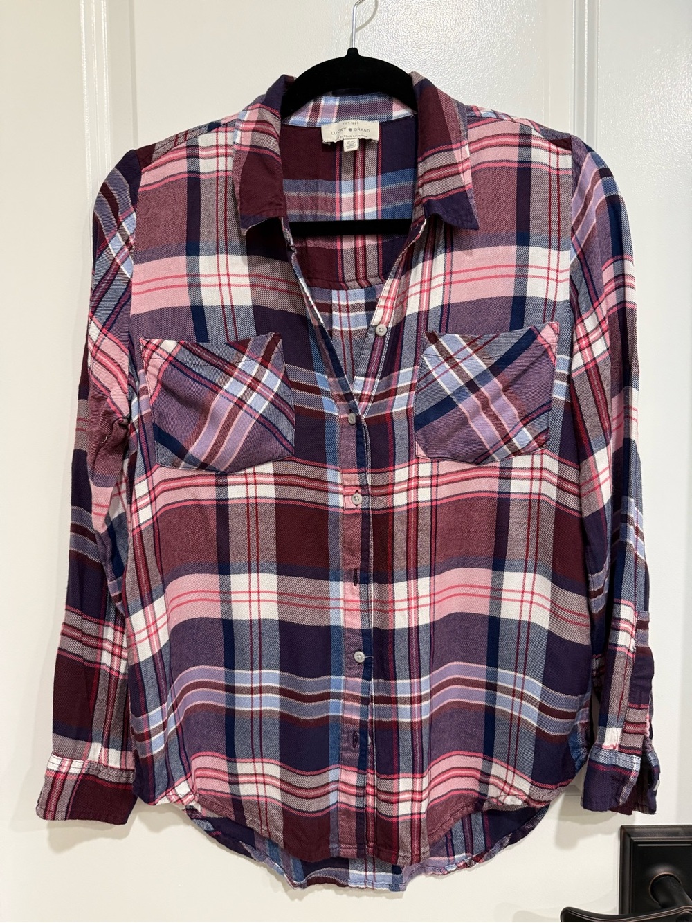 Pink and Navy Flannel Top